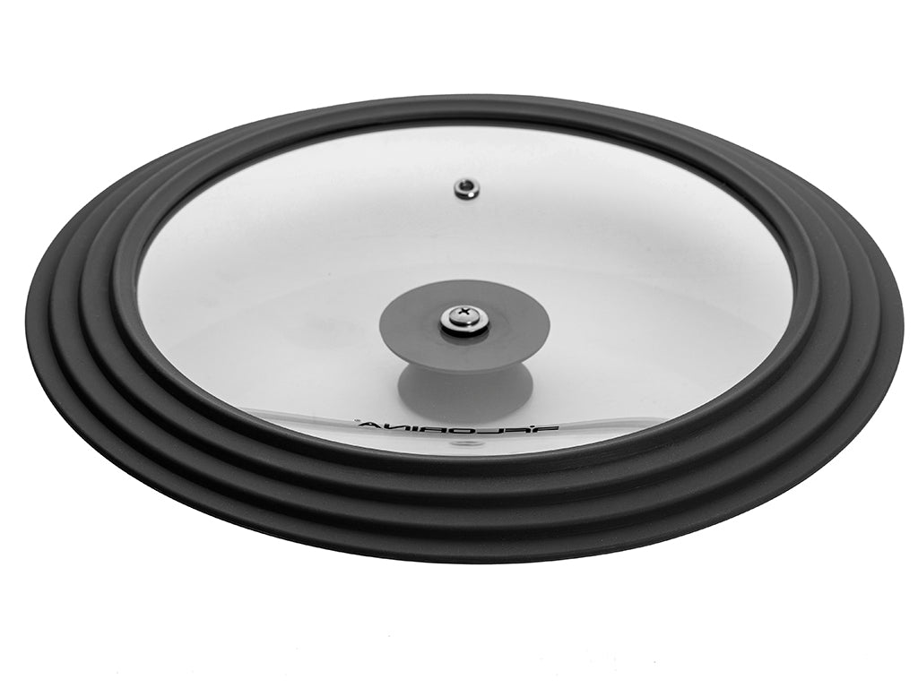 Pokrywa szkło żaroodporne 3w1 24/26/28cm z silikonem czarny
