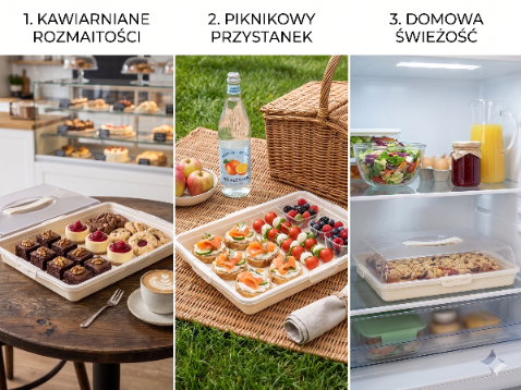 Pojemnik na ciasto plastikowy prostokątny orio 45x31x10cm kremowy