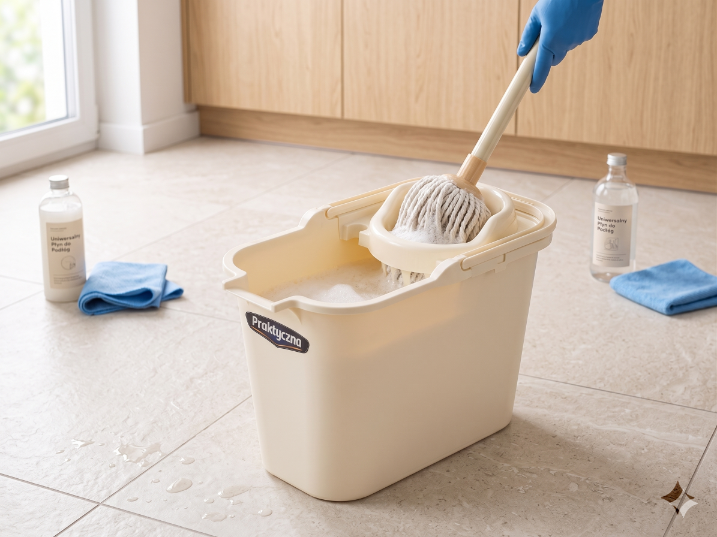 Wiadro plastikowe prostokątne z wyciskaczem 12l kremowy