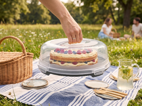 Pojemnik na ciasto plastikowy okrągły orio 30cm antracytowy