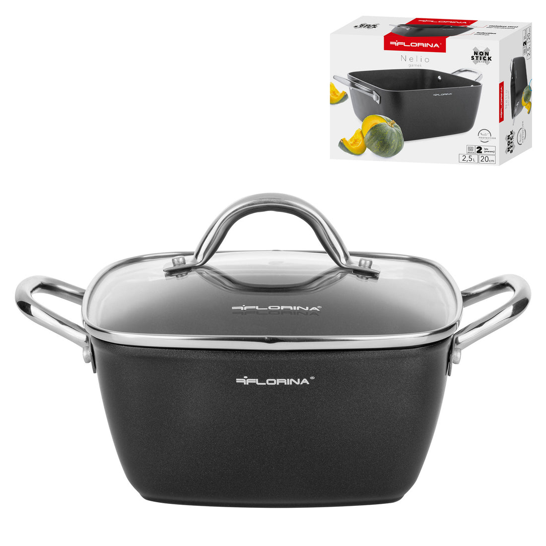 Garnek aluminiowy kwadratowy nelio 20cm 2,5l z/p