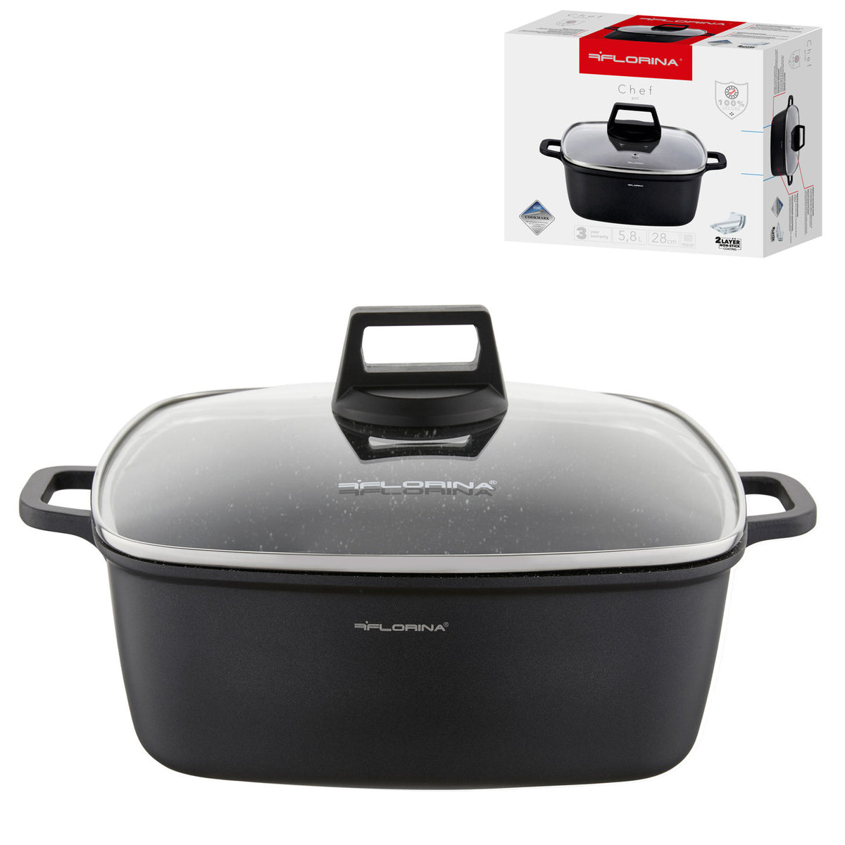 Garnek aluminiowy kwadratowy chef 28x28x10,7cm 5,8l z/p