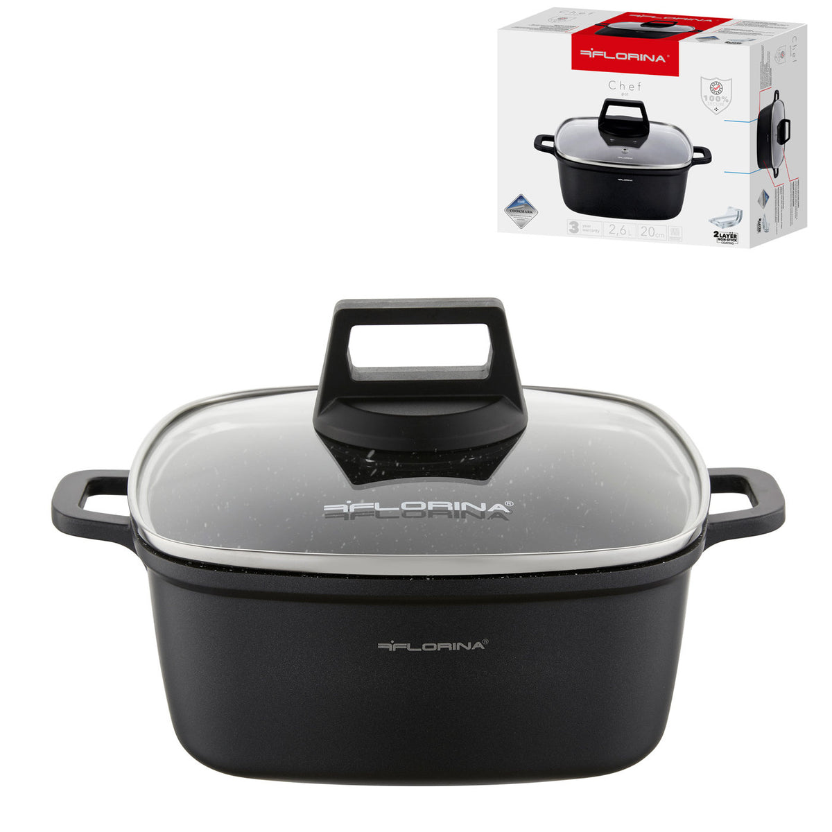 Garnek aluminiowy kwadratowy chef 20x20x8cm 2,6l z/p
