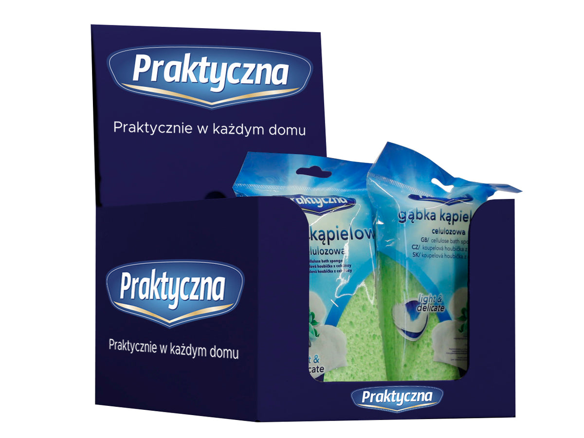 Gąbki kąpielowe celulozowe Praktyczna 20 szt. display do łazienki