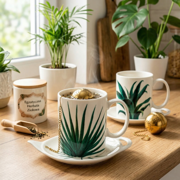 Kubek do ziół z podstawką i zaparzaczem 350ml tropic