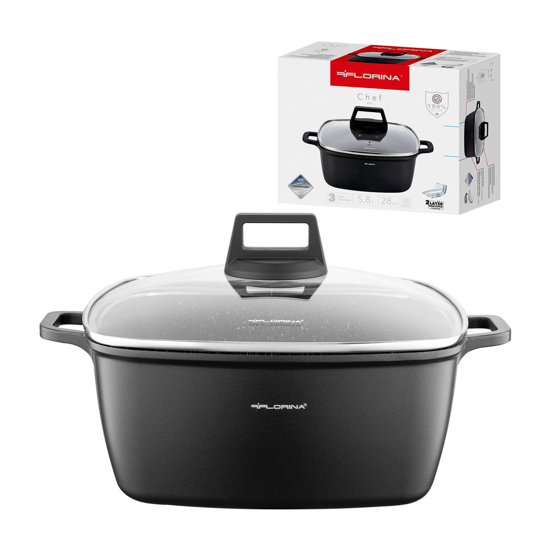 Garnek aluminiowy kwadratowy chef 28x28x12cm 7,1l z/p