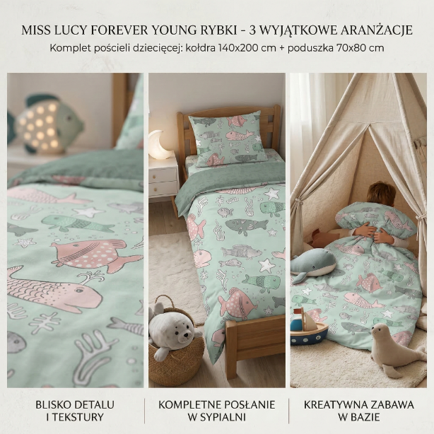 Pościel dziecięca ryby 140cmmx200cm + 70cmx80cm