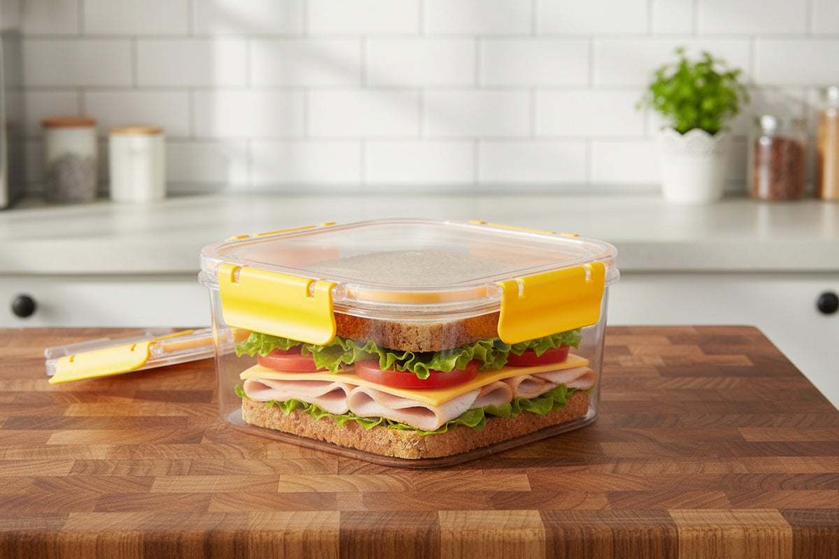 POJEMNIK DO ŻYWNOŚCI PLASTIKOWY KWADRATOWY CLIP GUARD 1,8L ŻÓŁTY