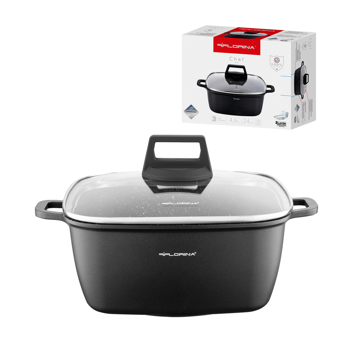 Garnek aluminiowy kwadratowy chef 24x24x10,5cm 4,6l z/p v.2