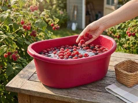 Miska plastikowa owalna z uszami 12l malinowa