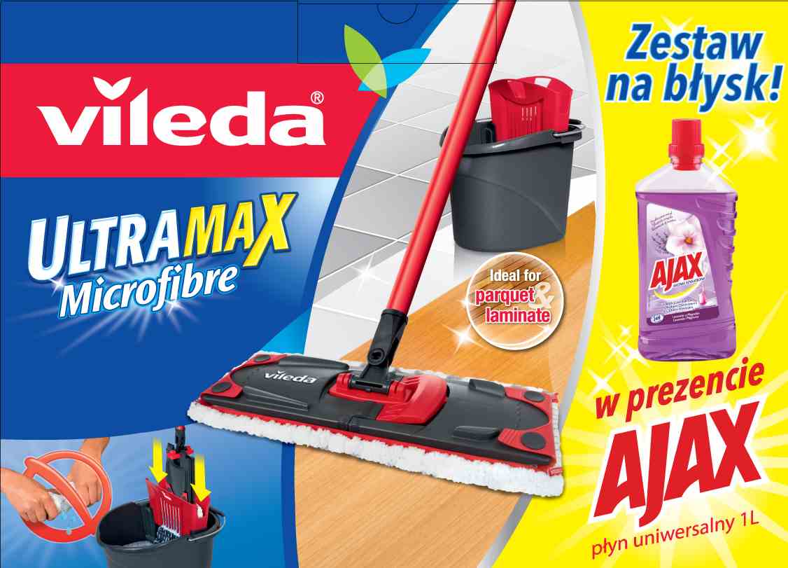 Mop ultramax płaski z wiadrem 13l z wyciskaczem + ajax -vil 140910
