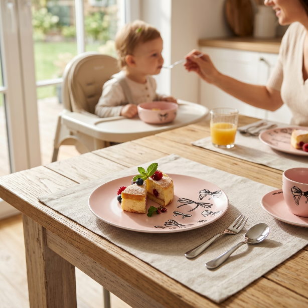 Talerz deserowy dla dziecka Florina Kokardki 20 cm porcelana do zmywarki