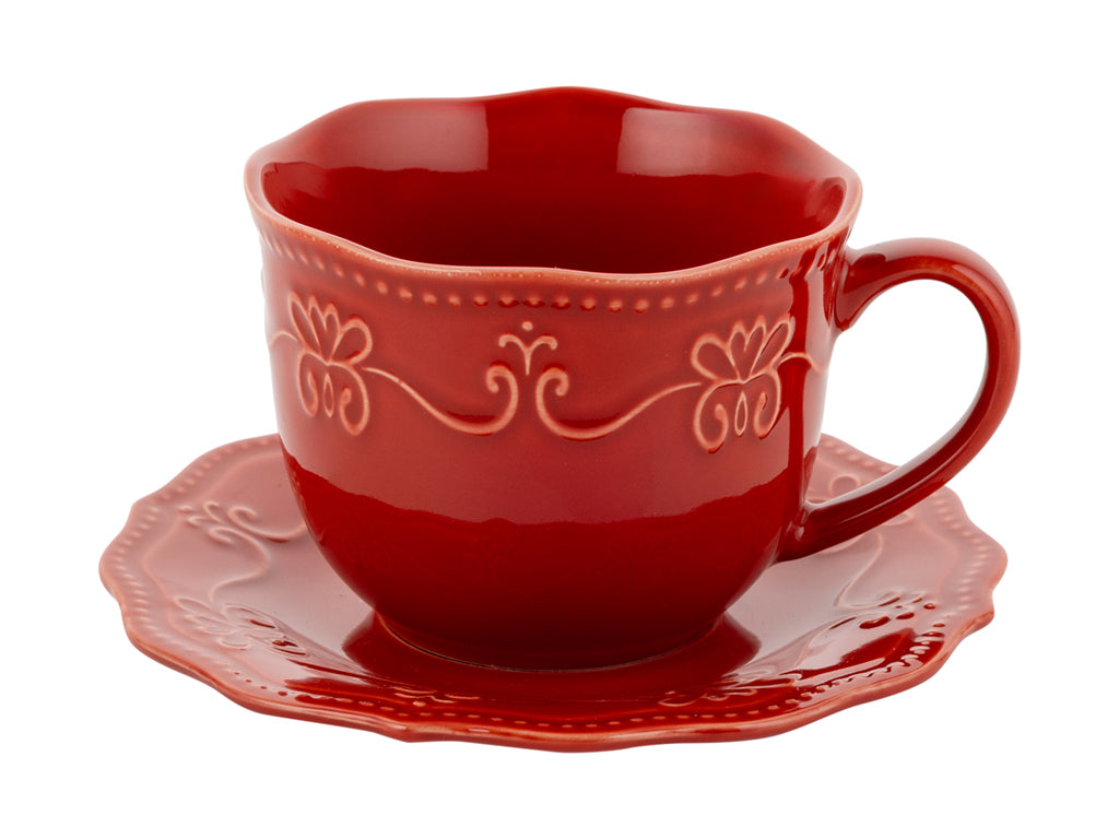 FILIŻANKA ZE SPODKIEM RUSTIC RED 250ML