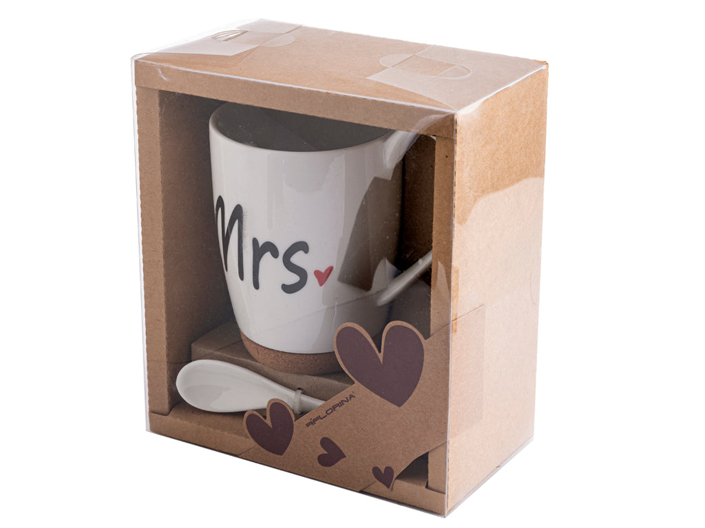 Kubek Florina Mrs 320 ml porcelanowy na korkowej podstawce prezent