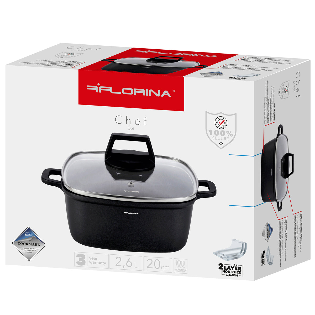 Garnek aluminiowy kwadratowy chef 20x20x9cm 2,6l z/p v.2