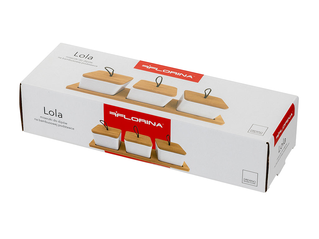 Miseczki do dipów ceramiczne kwadratowe na bambusowej podstawce lola kpl3 z/p