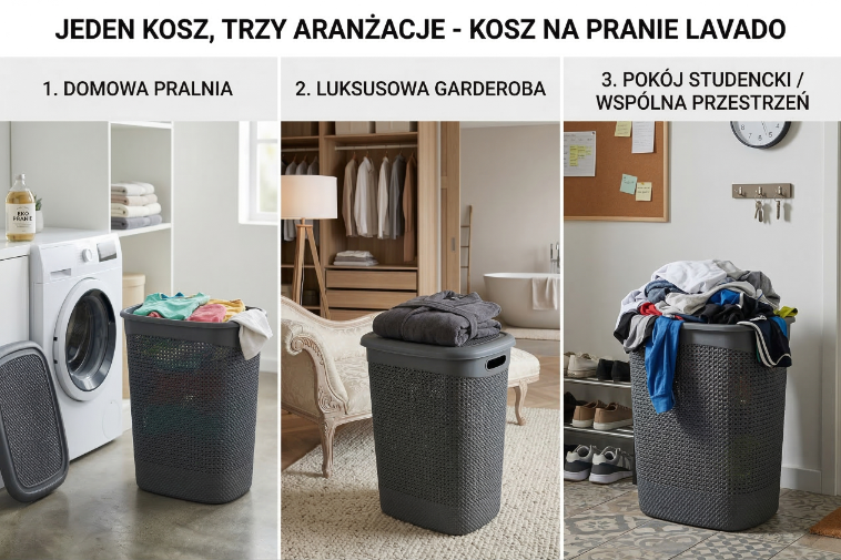 Kosz na pranie plastikowy lavado 45x37x57cm 52l antracytowy
