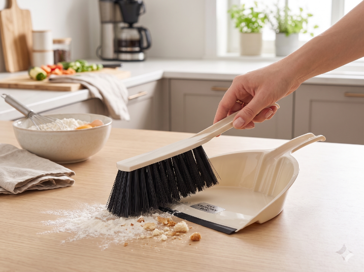 Zmiotka z szufelką plastikowa irys kremowy