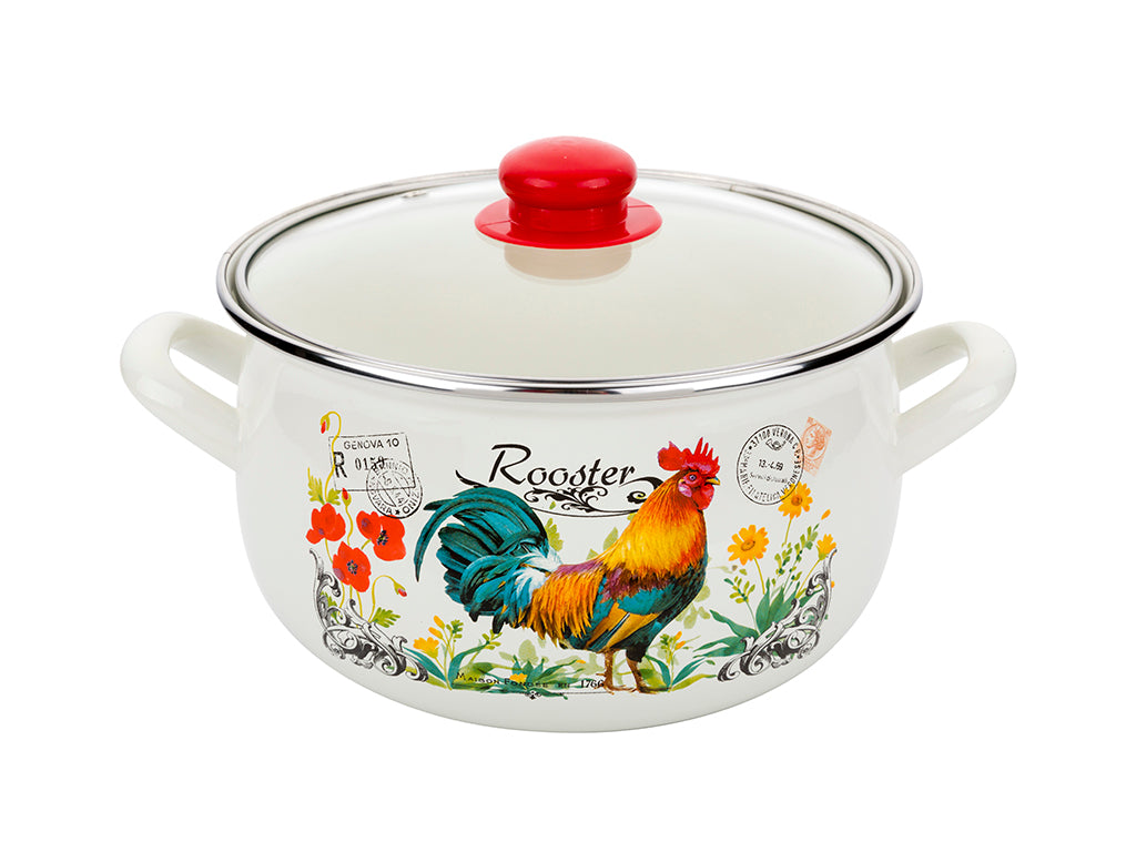 Garnek emaliowany Emalia Pleszew Kogucik 20 cm 4 L z pokrywką indukcja gaz