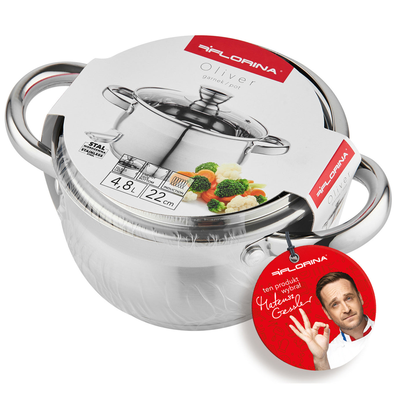 Garnek nierdzewny oliver 22cm 4,8l z/p mg