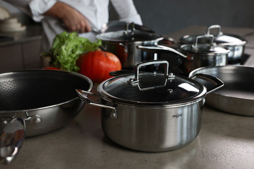 Zestaw 3 elementowy komplet garnków Florina Aristo Plus srebrny | stal nierdzewna| powłoka non-stick | wszystkie typy kuchenek |do piekarnika