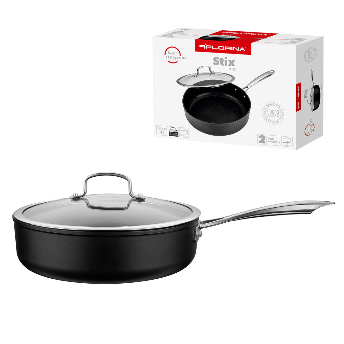 Patelnia aluminiowa głęboka stix 28cm 4l z/p