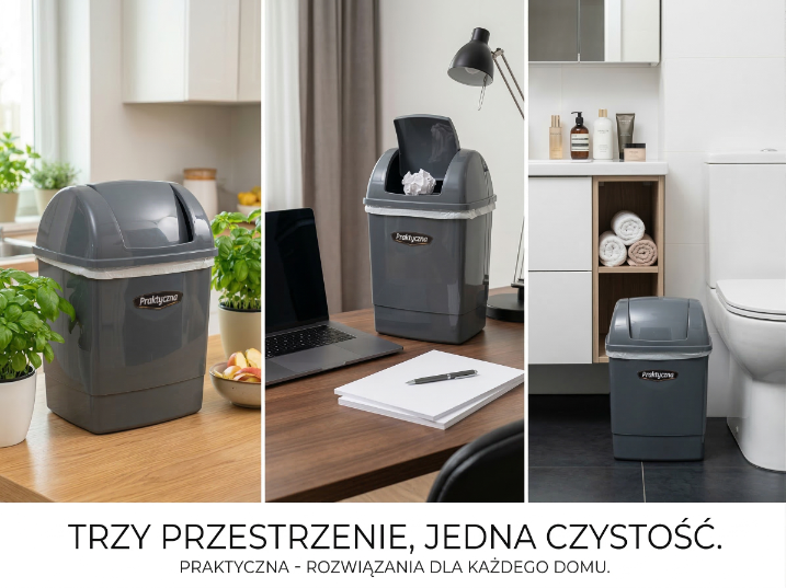 Kosz na śmieci plastikowy klip 12l ciemny szary