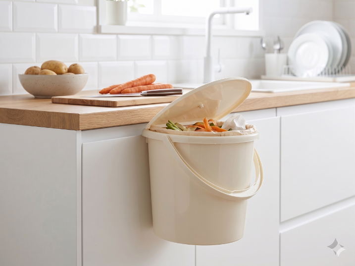Wiadro plastikowe przyścienne z pokrywą 11l kremowy