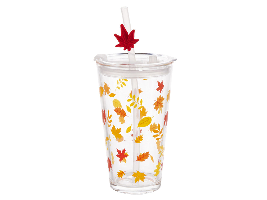 SZKLANKA Z POKRYWKĄ I SILIKONOWĄ SŁOMKĄ MAPLE TIME 420ML