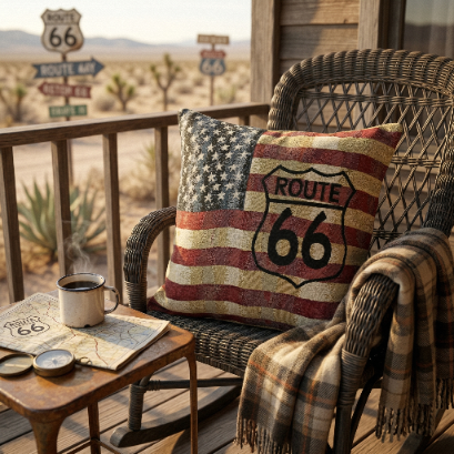 Poszewka dekoracyjna Miss Lucy Route 66 45x45 cm gobelinowa na zamek