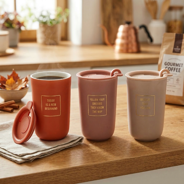 Kubek z podwójnymi ściankami i pokrywką autumn 330ml