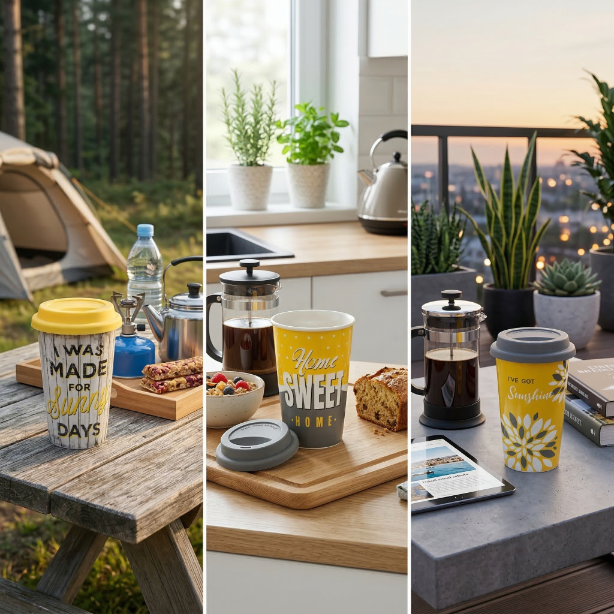 Kubek porcelanowy Florina Sunshine 380 ml z silikonową pokrywką mix