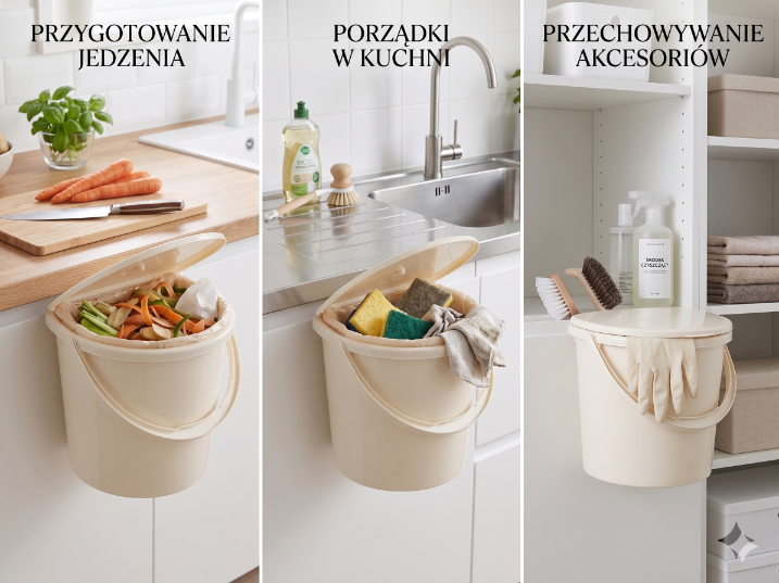 Wiadro plastikowe przyścienne z pokrywą 11l kremowy