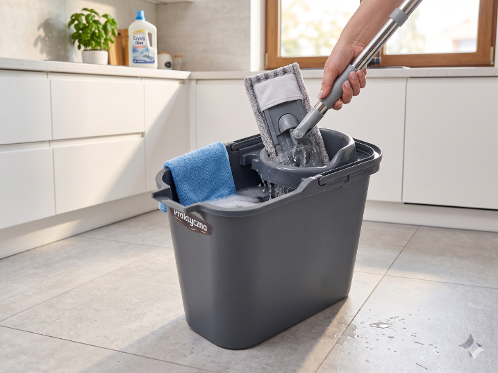 Wiadro plastikowe prostokątne z wyciskaczem 12l ciemny szary