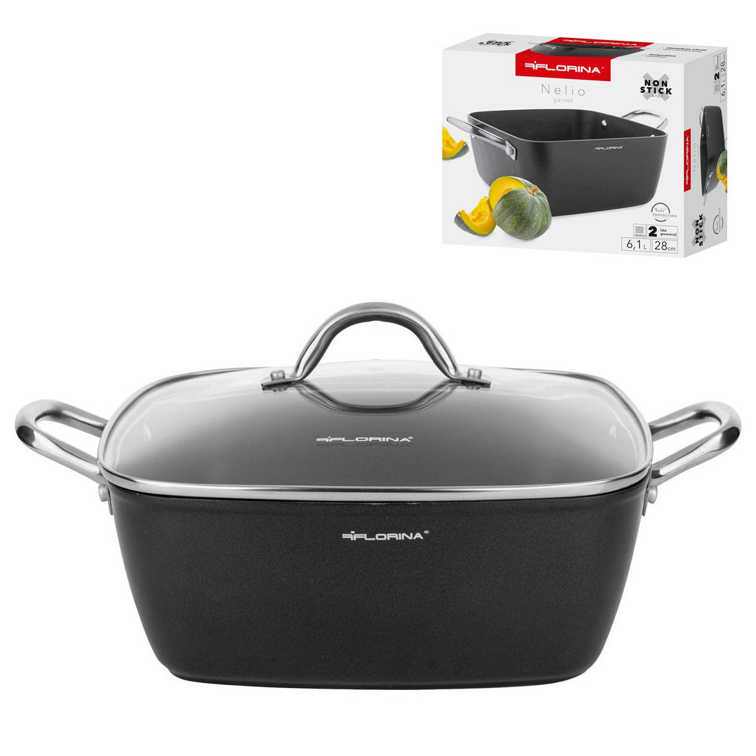 Garnek aluminiowy kwadratowy nelio 28cm 6,1l z/p