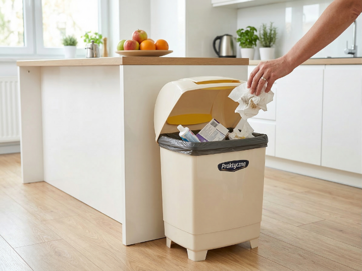 Kosz na śmieci plastikowy klip 12l kremowy