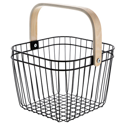 Metalowy kosz na owoce 25cm z drewnianą rączką