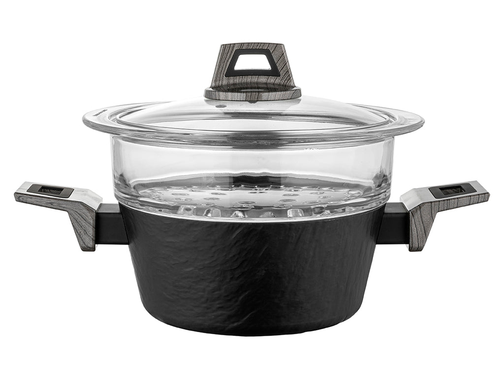 Garnek aluminiowy do gotowania na parze japandi 20cm 1,9l z sitem szklanym