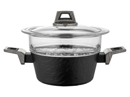 Garnek aluminiowy do gotowania na parze japandi 20cm 1,9l z sitem szklanym