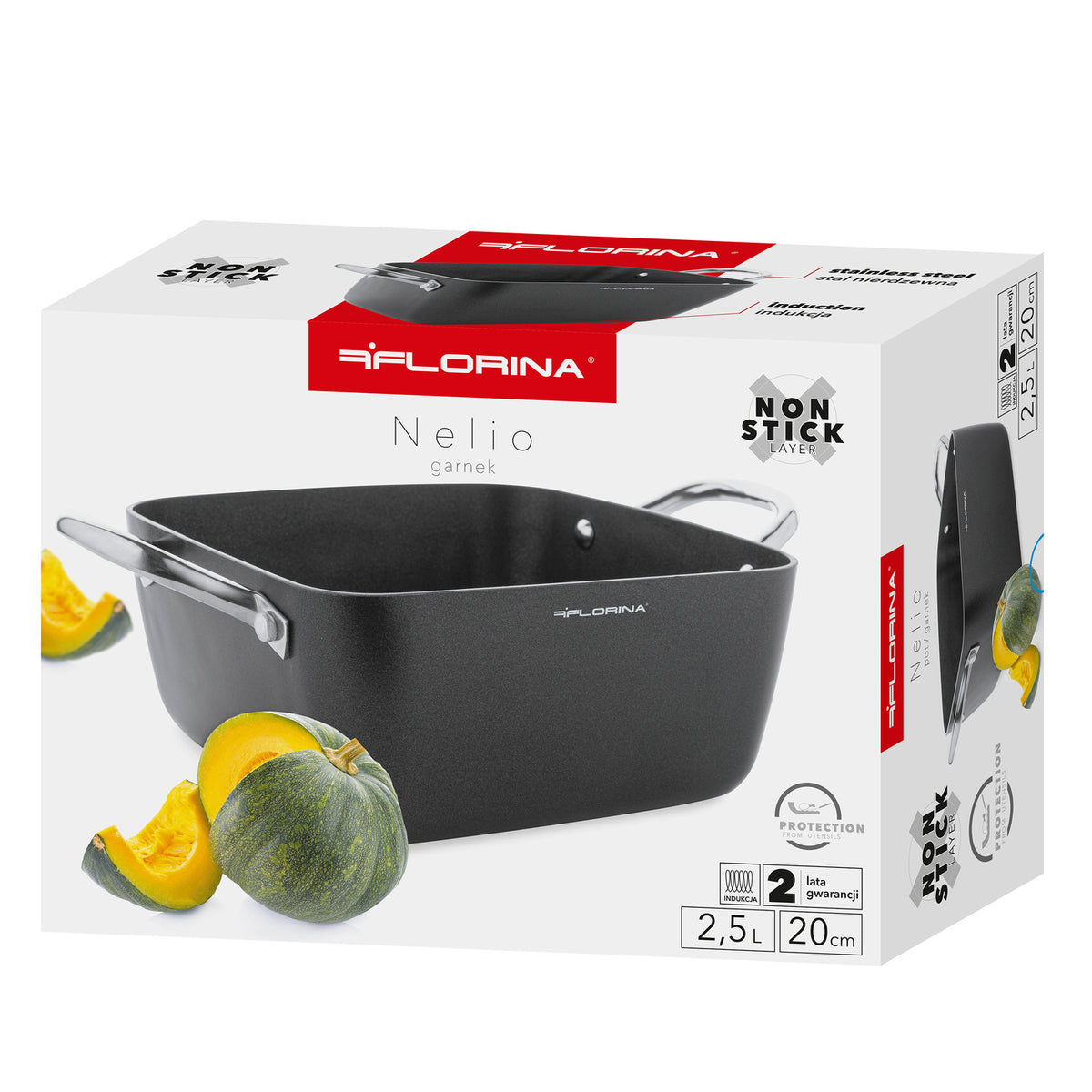 Garnek aluminiowy kwadratowy nelio 20cm 2,5l z/p