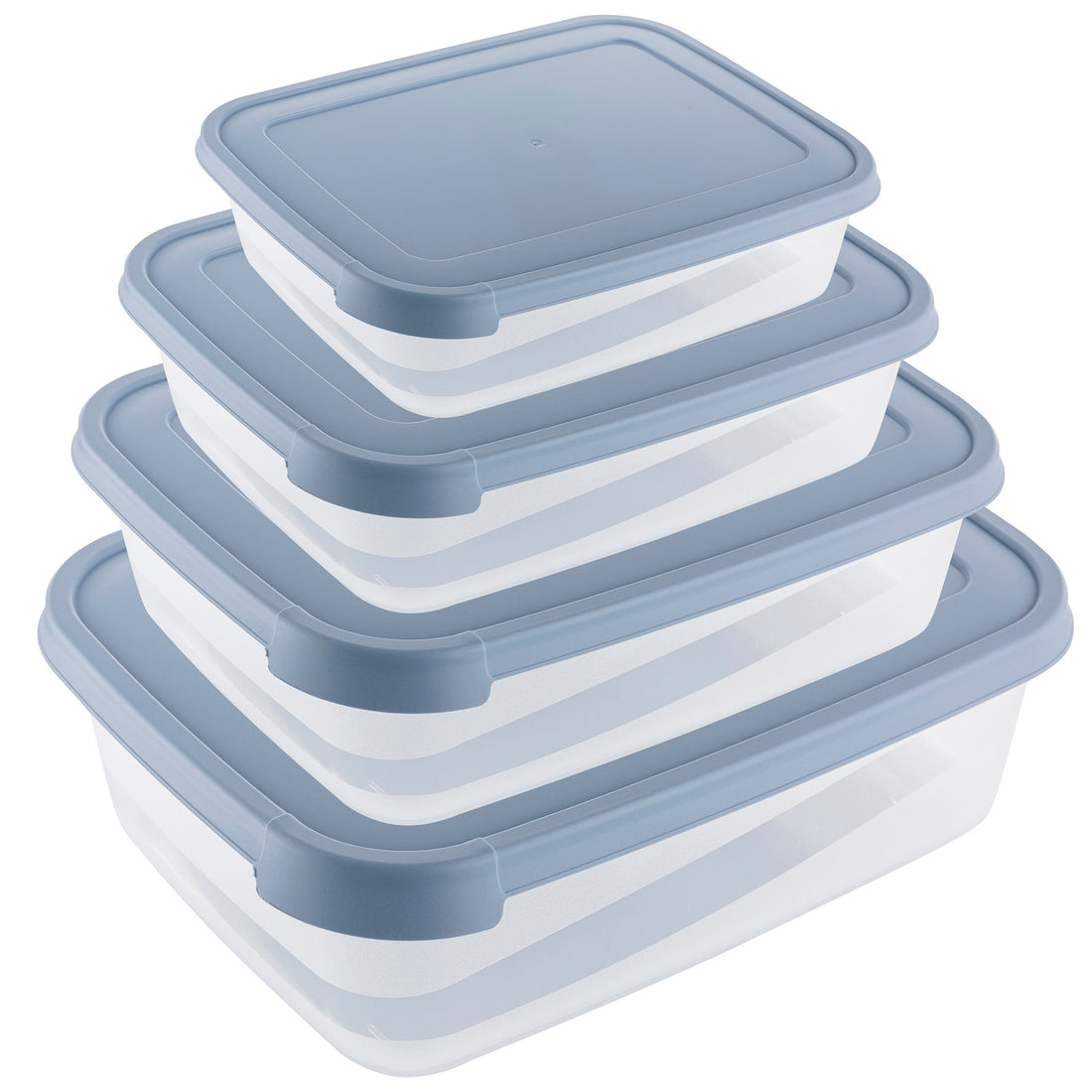 Pojemniki do żywności plastikowe prostokątne kpl. 4szt. 300ml 600ml 1,2l 2l niebieskie