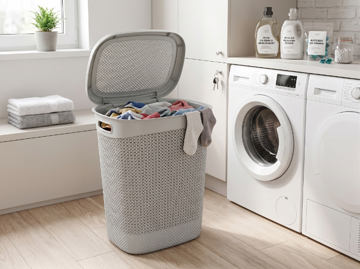 Kosz na pranie plastikowy lavado 45x37x57cm 52l szary