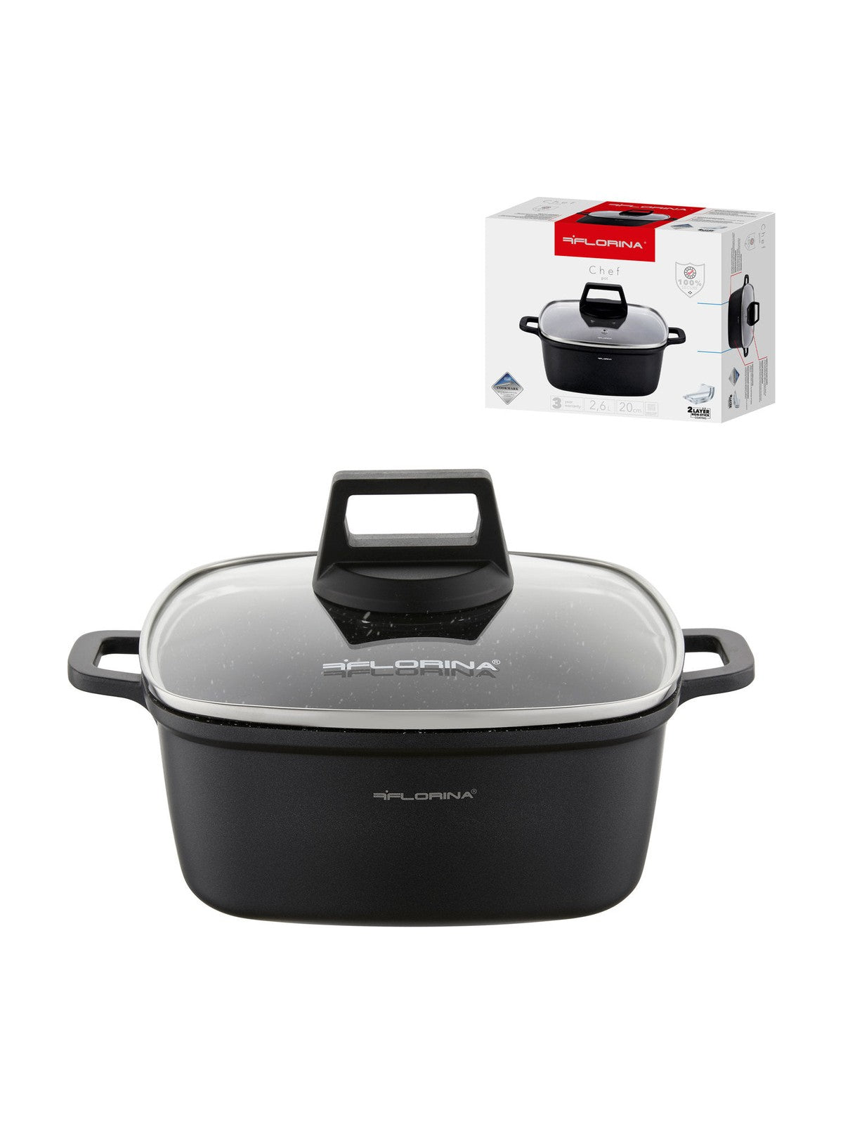 Garnek aluminiowy kwadratowy chef 20x20x8cm 2,6l z/p
