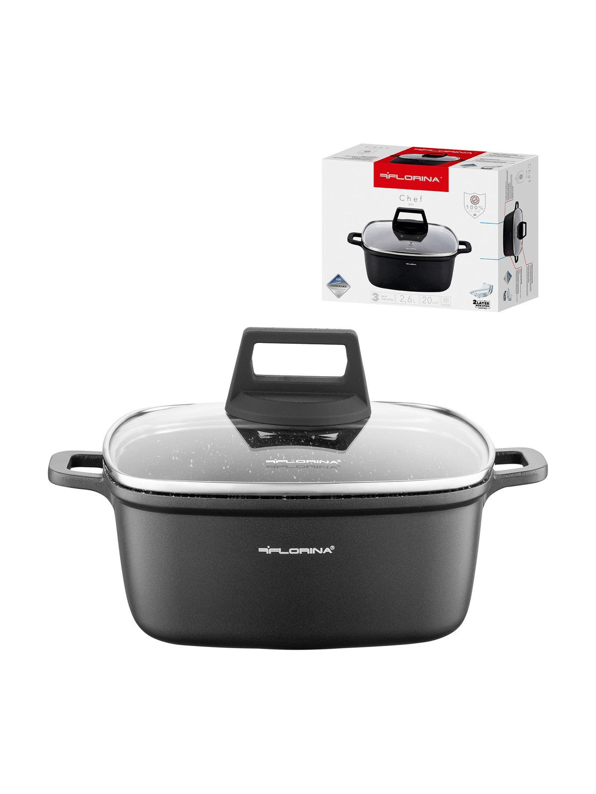 Garnek aluminiowy kwadratowy chef 20x20x9cm 2,6l z/p v.2