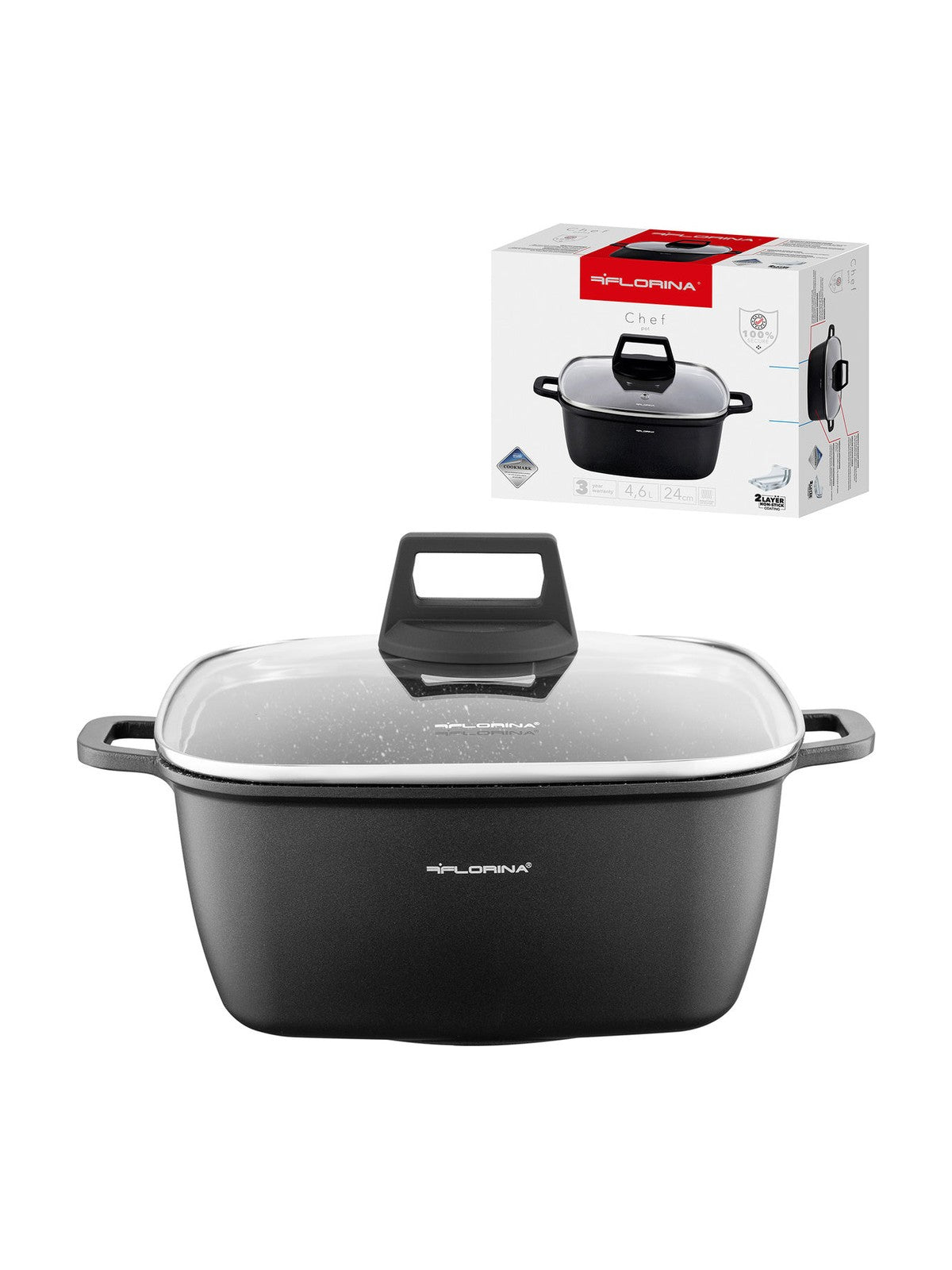 Garnek aluminiowy kwadratowy chef 24x24x10,5cm 4,6l z/p v.2