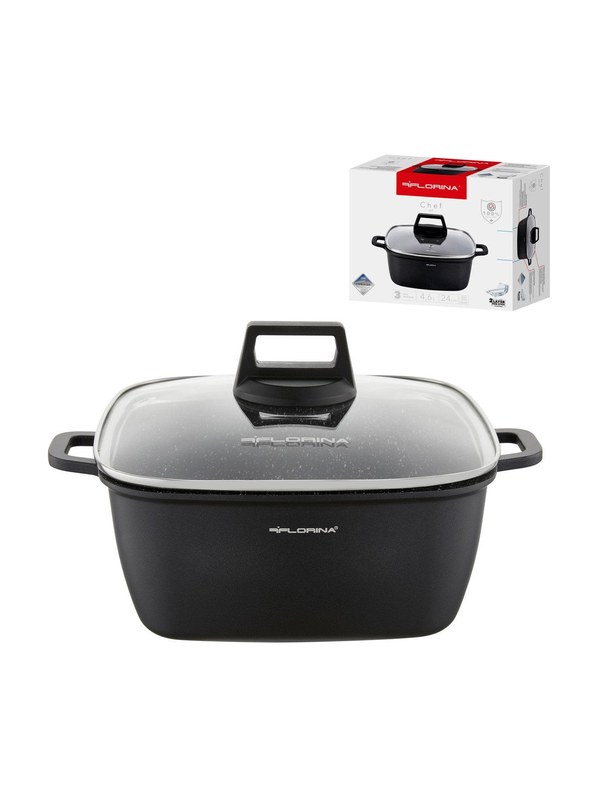 Garnek aluminiowy kwadratowy chef 24x24x10,9cm 4,6l z/p