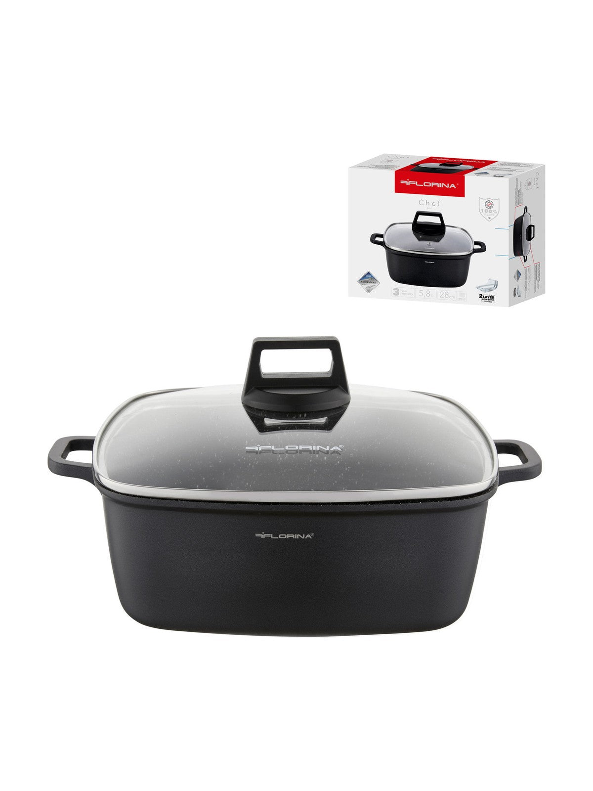 Garnek aluminiowy kwadratowy chef 28x28x10,7cm 5,8l z/p