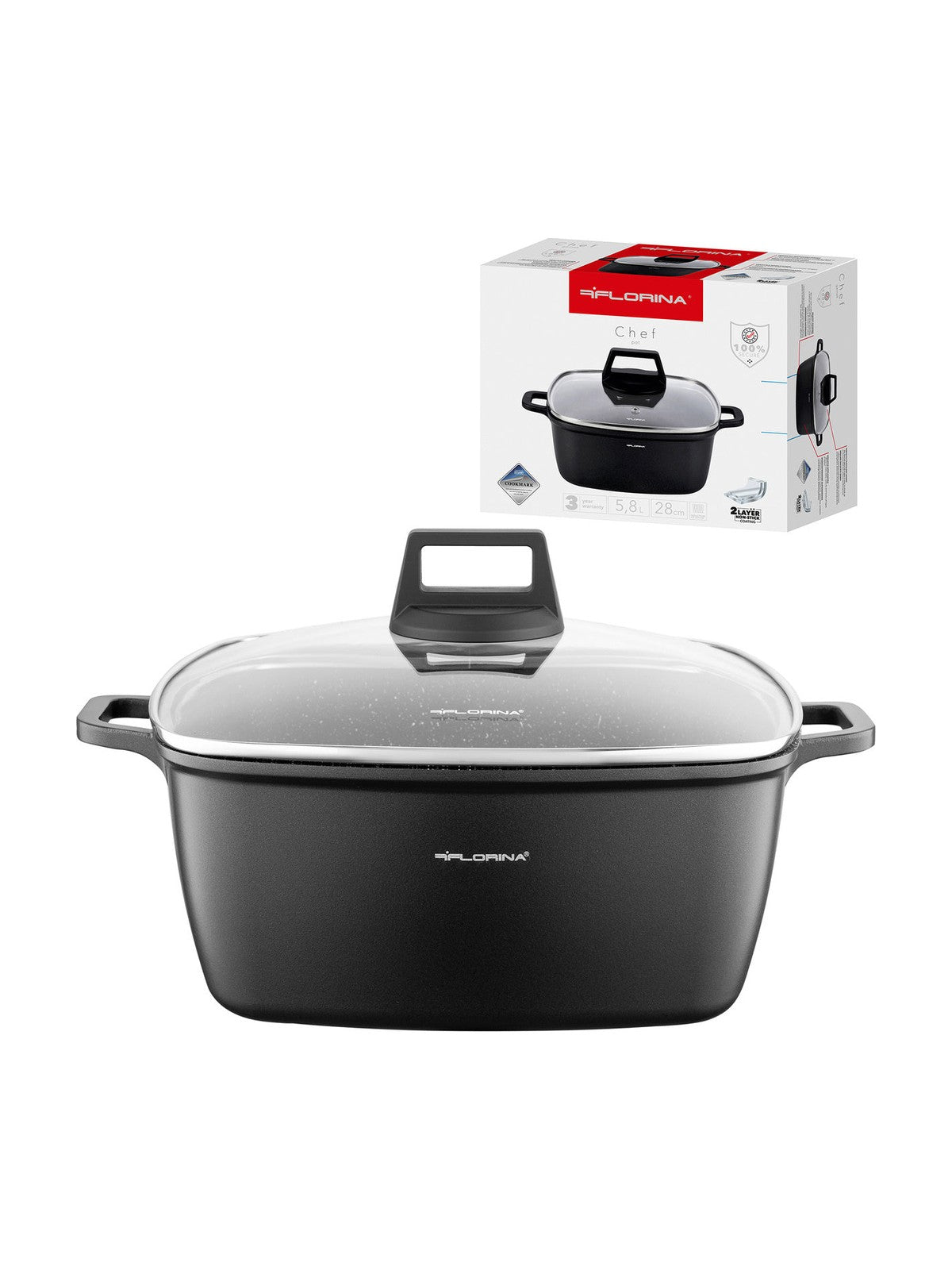 Garnek aluminiowy kwadratowy chef 28x28x12cm 7,1l z/p