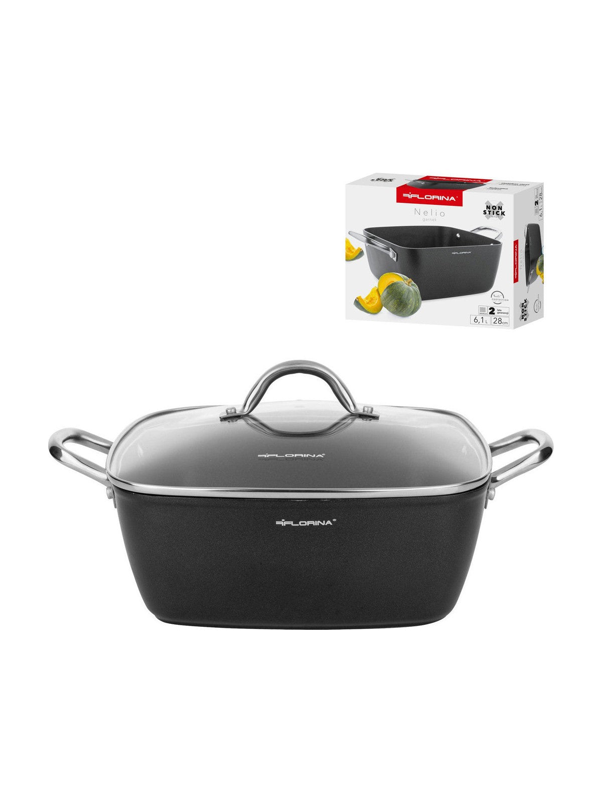 Garnek aluminiowy kwadratowy nelio 28cm 6,1l z/p