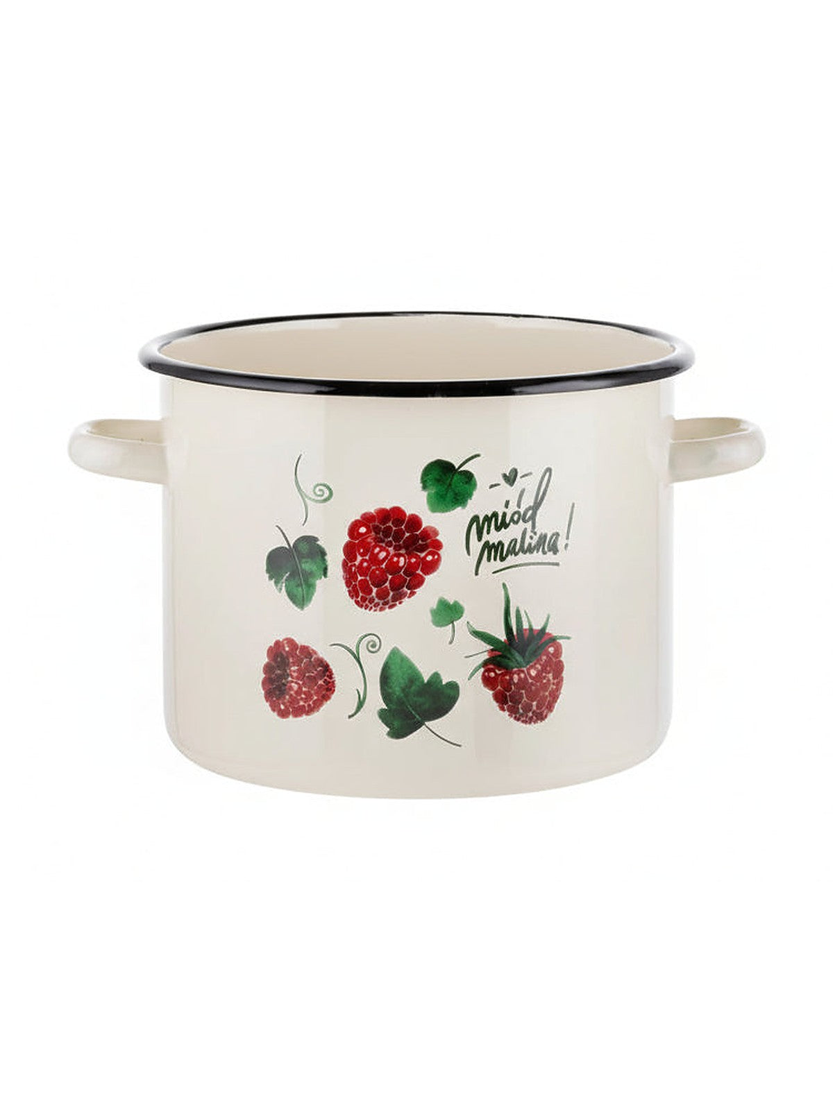 Garnek emaliowany Emalia Polska Pleszew Malina 16 cm 2 l kremowy